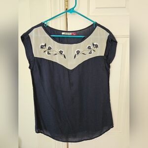 Stradivarius navy Blue Embroidered Women's Top